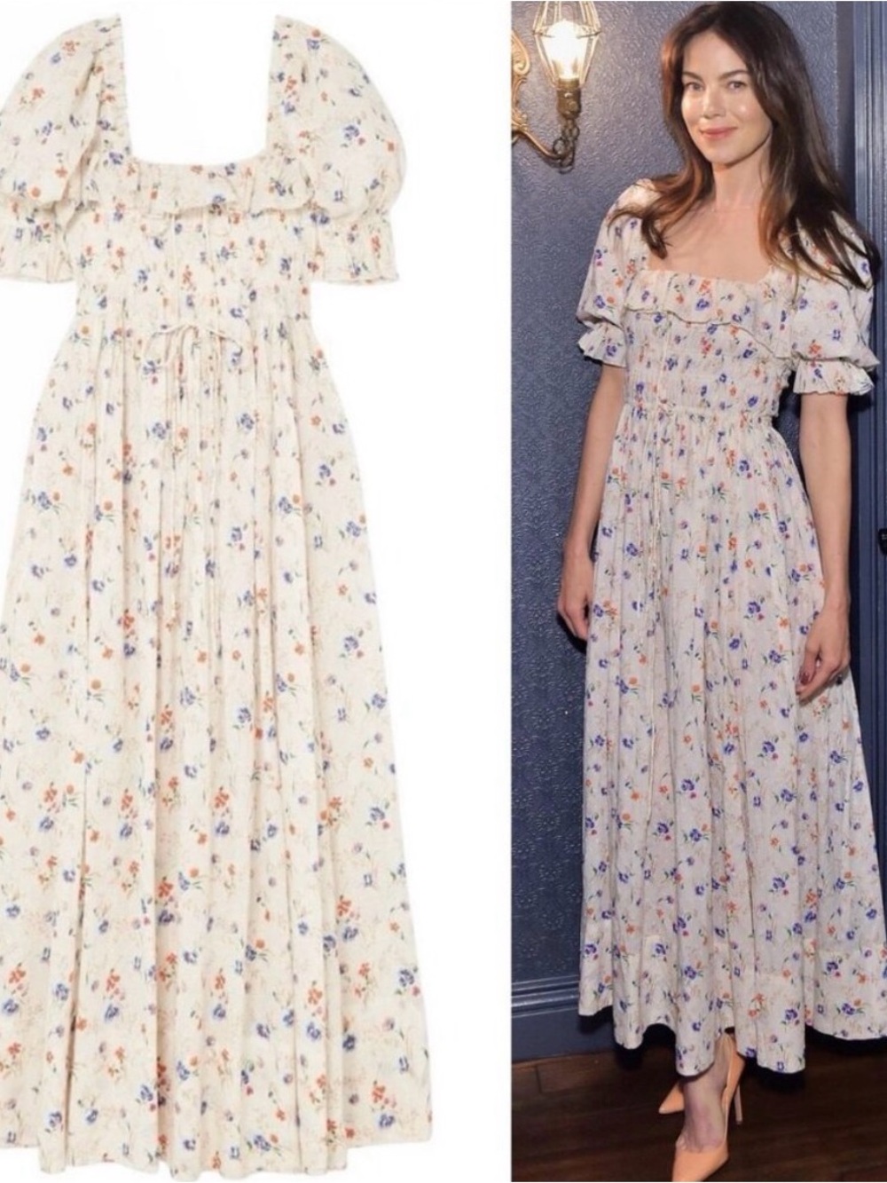 Doen Sol Dress in Octavia Floral — Puff-Sleeve Maxi Dress - Cream — No Tags!